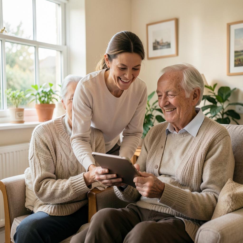 A care worker sharing a happy moment with an older resident
